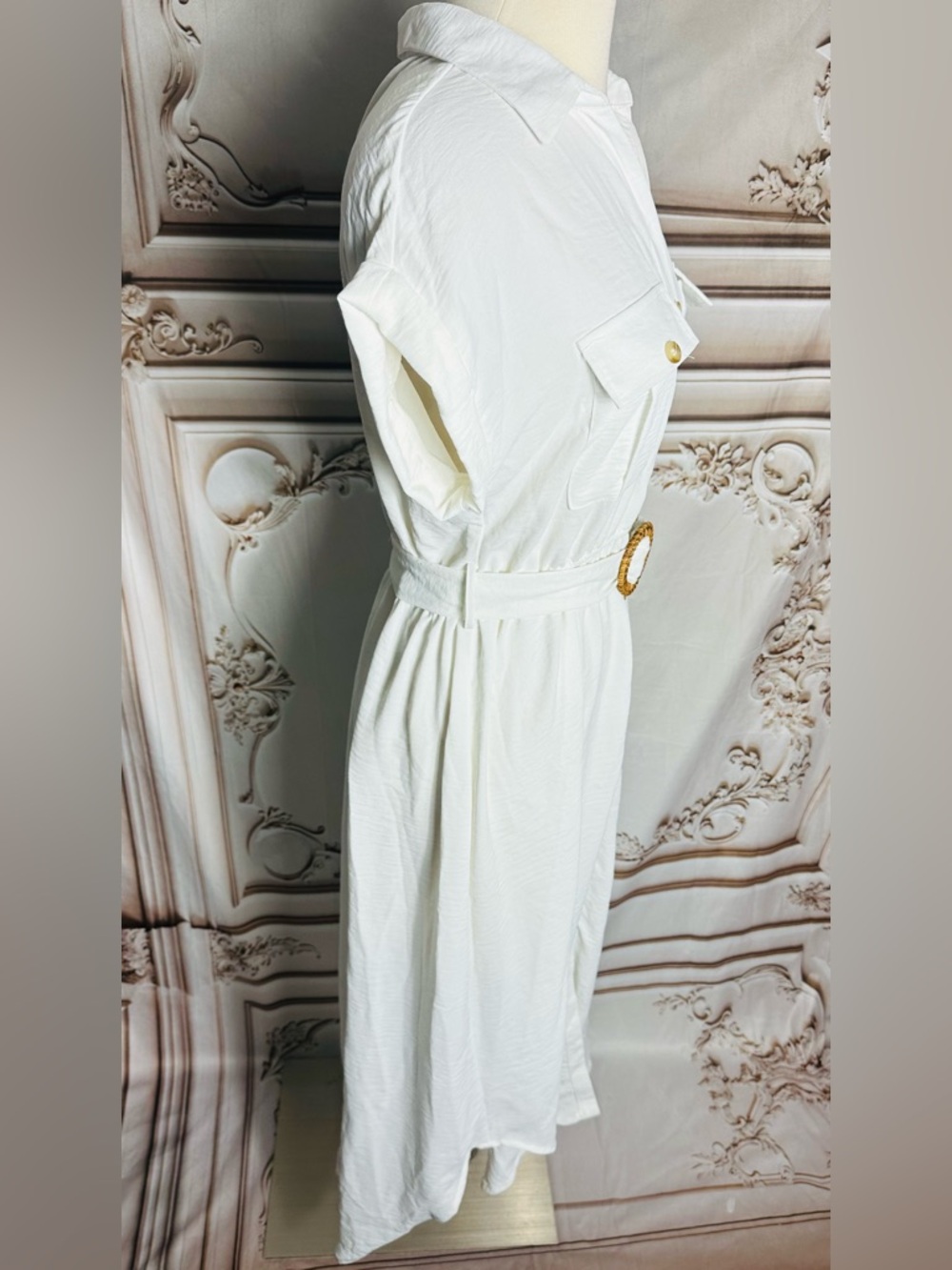 Blu Pepper White Button-Front Maxi Shirt Dress with Woven Belt - Picture 7 of 11